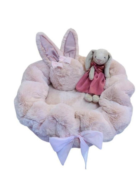 Hundebett aus Plüsch....wendbar ...Rosa / Creme / Flieder