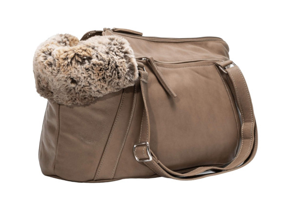 ITALIAN LIVING Zipp- mit Glattleder Hundetasche Taupe