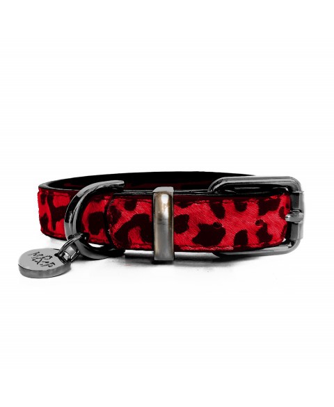 Lederhalsband - Rot Leopard Design
