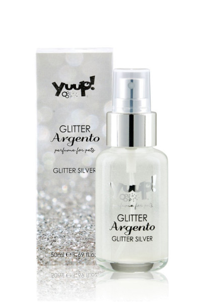 Yuup!® Fashion Glitter "Silver": Silberfarbenes parfümiertes Glitzerspray für Hundefell