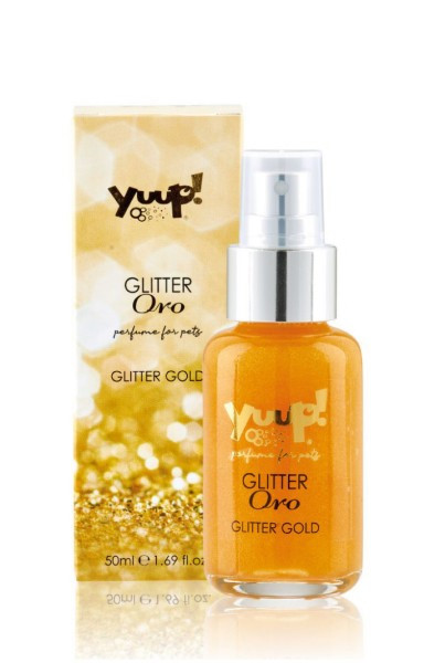 Yuup!® Fashion Glitter "Gold": Goldfarbenes parfümiertes Glitzerspray für Hundefell