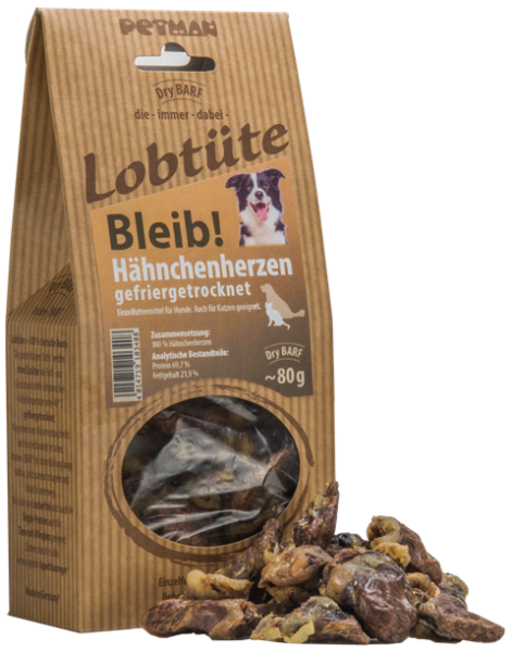Petman Lobtüte "Bleib!" Hähnchenherzen 80g